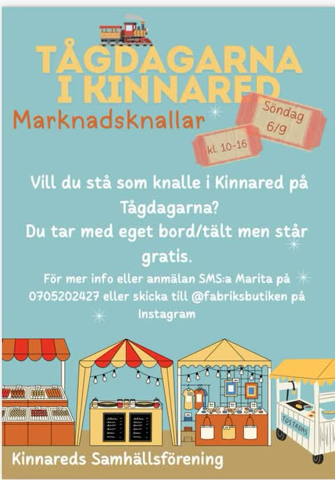 Illustrerad affisch om marknadsknallar på Tågdagarna i Kinnared