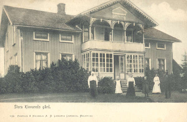 Historiskt vykort från omkring 1910: Stora Kinnareds gård, Kinnared